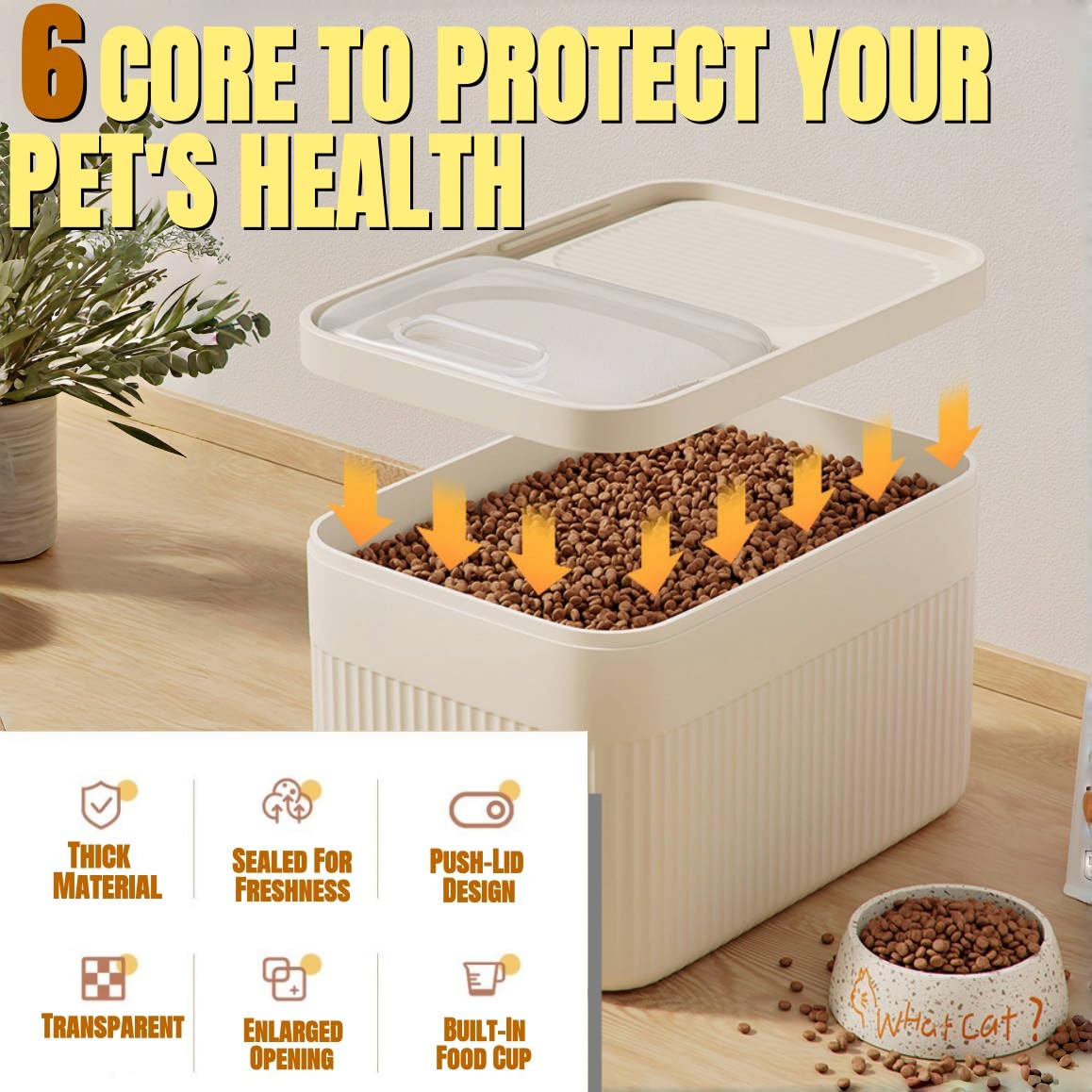 Airtight High-Capacity Pet Food Storage Container with Measuring Cup