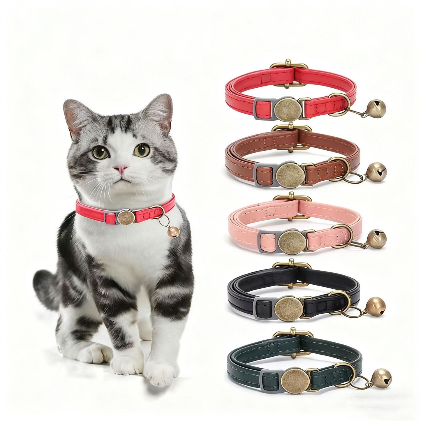 Retro Style Durable Leather Cat Collar