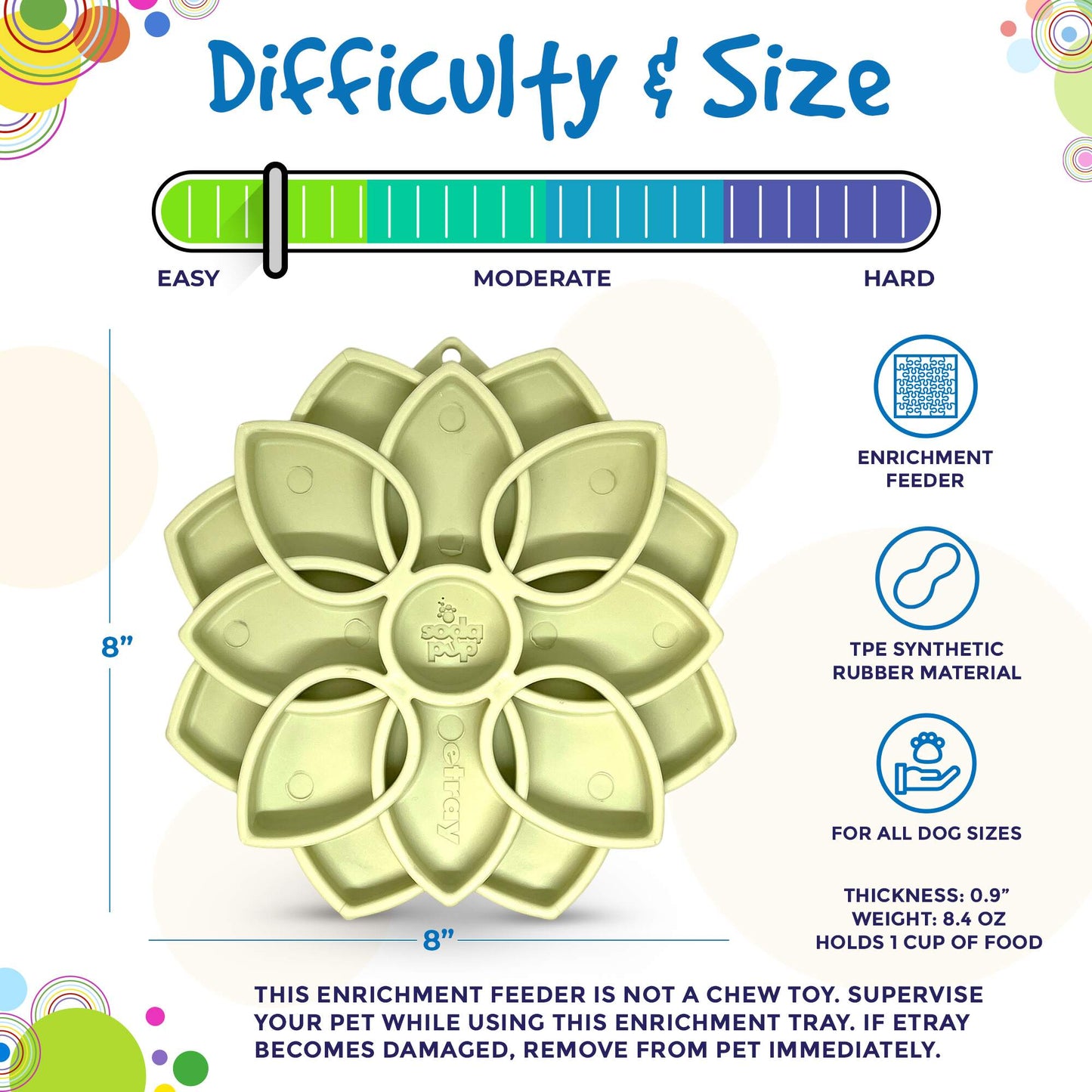 Mandala Softie eTray Shallow Slow Feeder Dog Bowl with Suction Cups |  USA Made