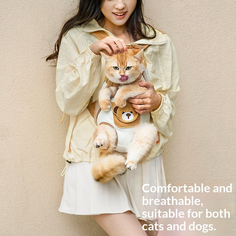 Portable Double-Shoulder Dog Carrier Bag with Chest Strap