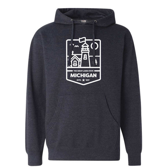 Michigan Lighthouse Hoodie Sweatshirt - Heather Navy - FINAL SALE