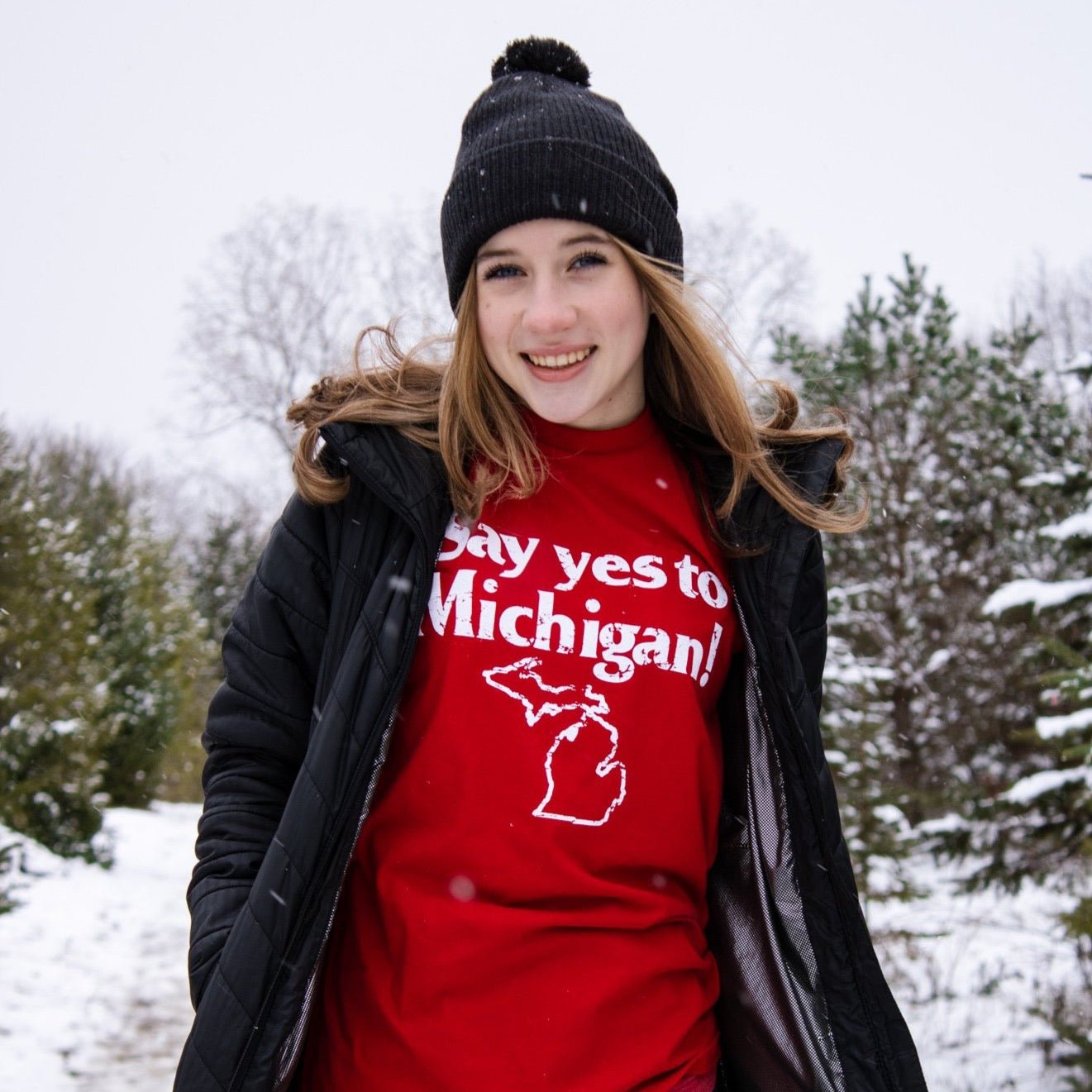 Mens T-Shirt “Say Yes to Michigan!” (Red)-FINAL SALE