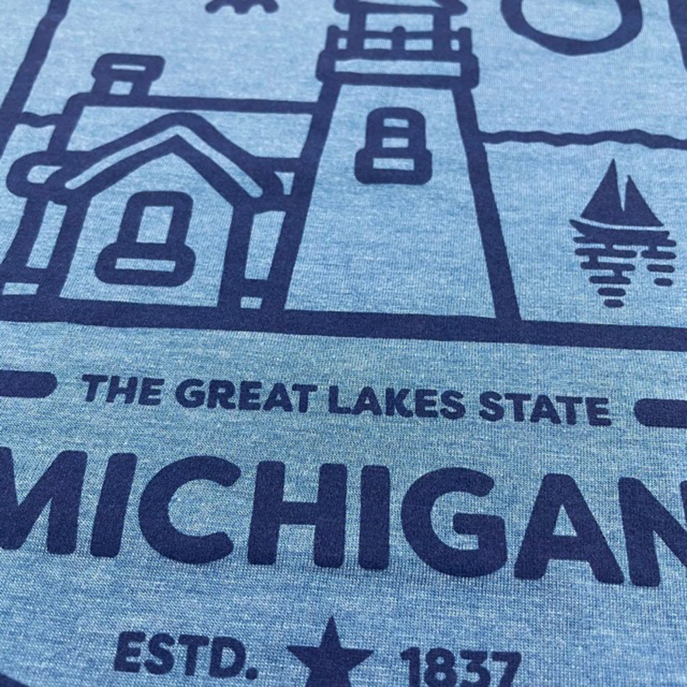 Mens T-Shirt Michigan Lighthouse (Heather Lake Blue)