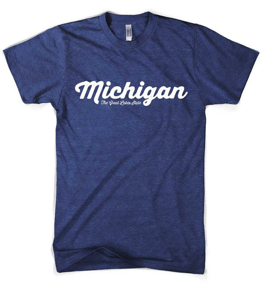 Mens T-Shirt Michigan Script (Indigo)