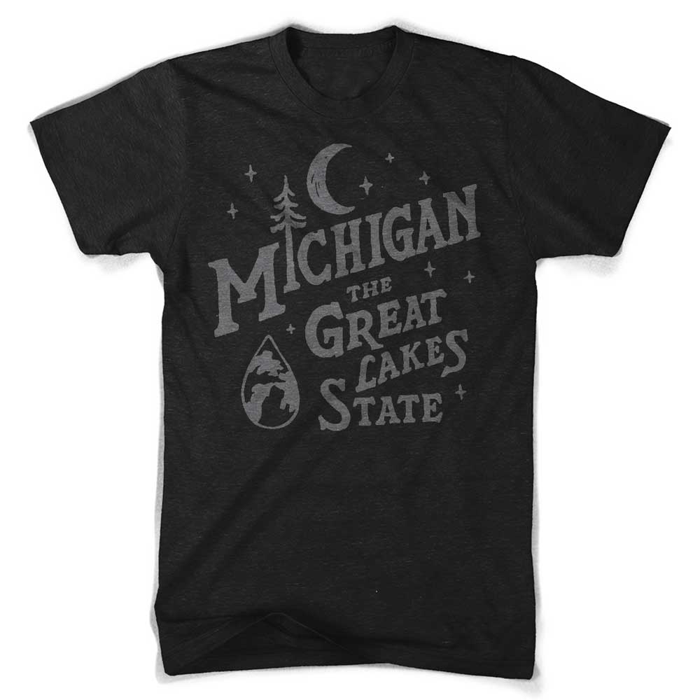 Mens T-Shirt Michigan Vintage Font (Heather Black)