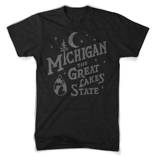 Mens T-Shirt Michigan Vintage Font (Heather Black)