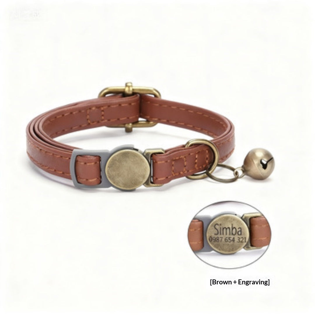 Retro Style Durable Leather Cat Collar