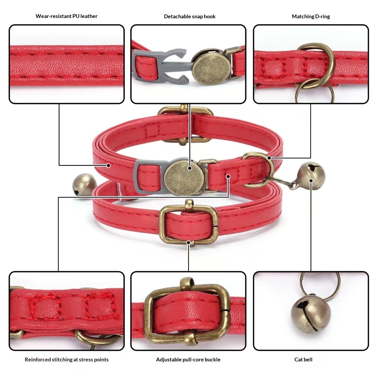 Retro Style Durable Leather Cat Collar