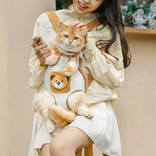Portable Double-Shoulder Dog Carrier Bag with Chest Strap