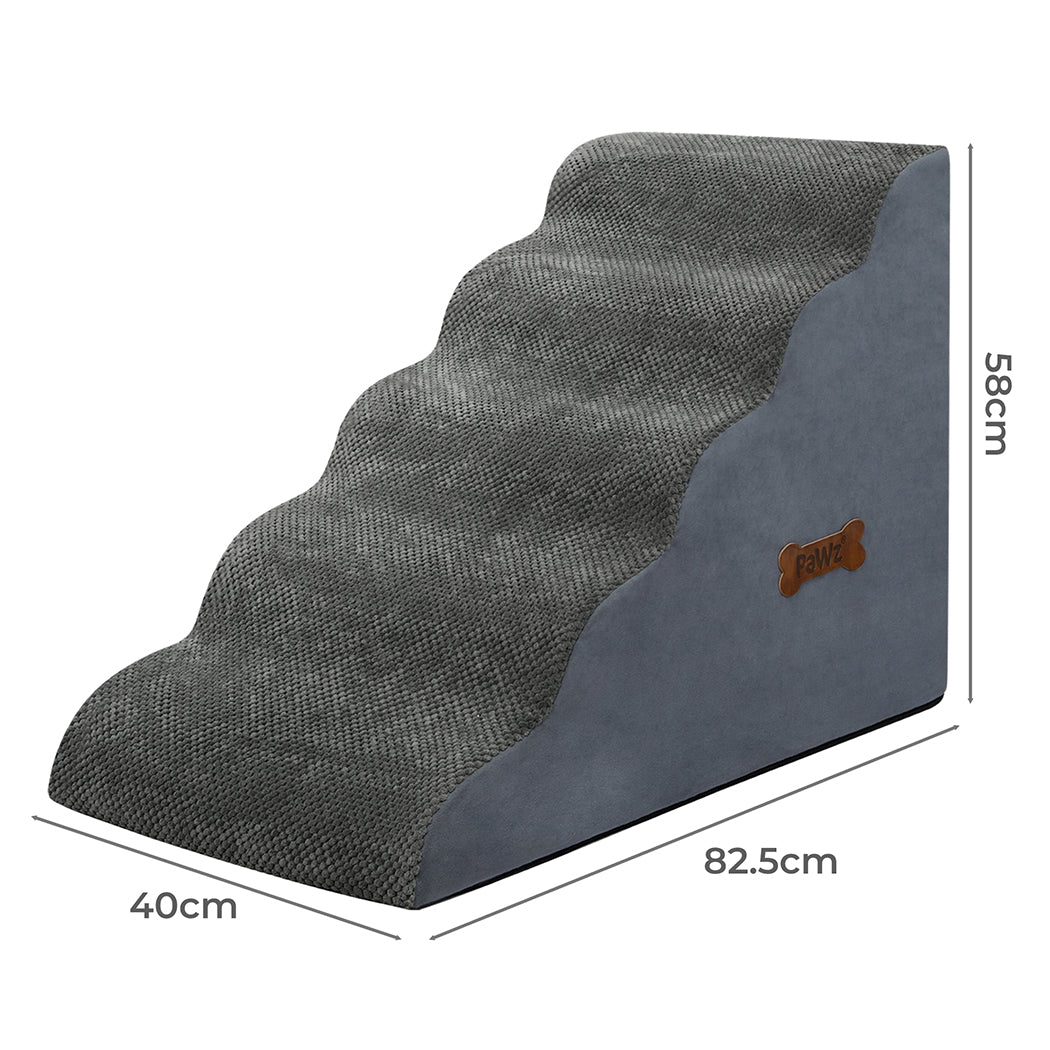Pawz 5 Steps Pet Stairs Dog Ramp High Density Foam Grey